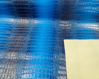 Royal Blue Crocodile Embossed Vinyl Fabric: Faux Leather Upholstery - By The Yard
