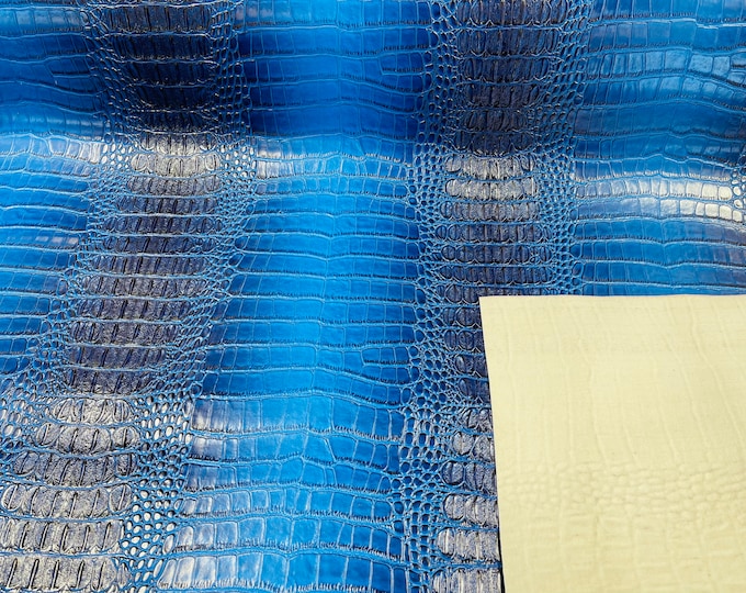 Royal Blue Crocodile Faux Fake Leather Vinyl Fabric, Embossed Crocodile Fabric - By The Yard Upholstery Purses Shoes Wallets Belts