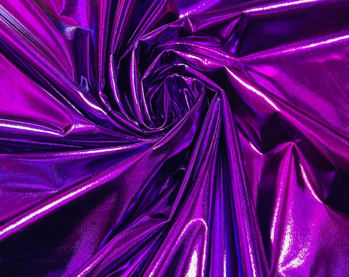 Metallic Foil Spandex Fabric - Purple - Sold By The Yard Spandex Lame Fabric 2 Way Stretch Shiny DIY Apparel Accessories Lining