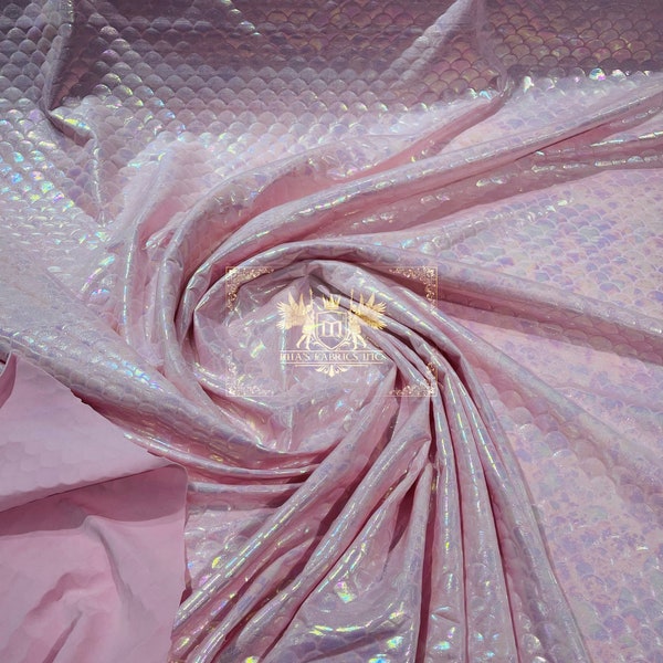 Mia's Fabrics Inc, Mermaid Design Pink Iridescent Metallic Nylon Spandex 4-Way Stretch 58/60”, Sold By The Yard (Pick a Size)