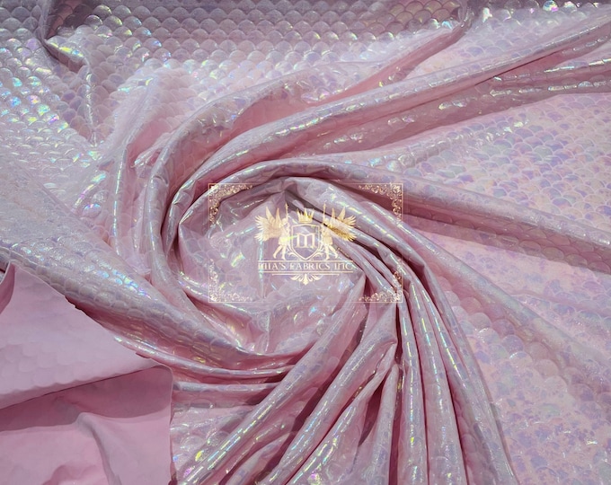 Mia's Fabrics Inc, Mermaid Design Pink Iridescent Metallic Nylon Spandex 4-Way Stretch 58/60”, Sold By The Yard (Pick a Size)
