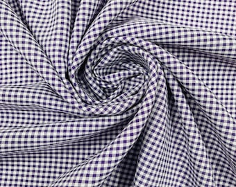 Purple & White Gingham Fabric by Yard 1/8” Squares, Poly Cotton Checkered Fabric