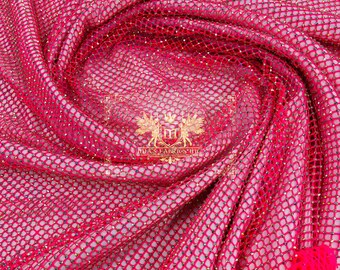 Hot Pink Rhinestone Fishnet Fabric: Iridescent Crystal Spandex, 4-Way Stretch by the yard