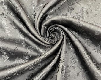 Black Floral Brocade Jacquard Satin Fabric - 58/60" Wide