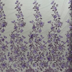 Lilac 3D Flower Glitter Sequin Fabric by the Yard, 3D Floral Glitter ...