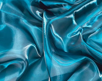 Peacock Blue Liquid Organza Fabric: Crystal Reflective Glossy Sheer Organza, 60" Wide By The Yard