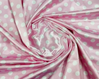 Pink Polka Dot Satin Fabric: Soft Silky Polyester, Sold By The Yard