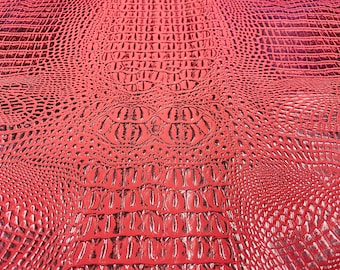 Pink & Silver Crocodile Embossed Faux Leather Vinyl Fabric: 54" Wide