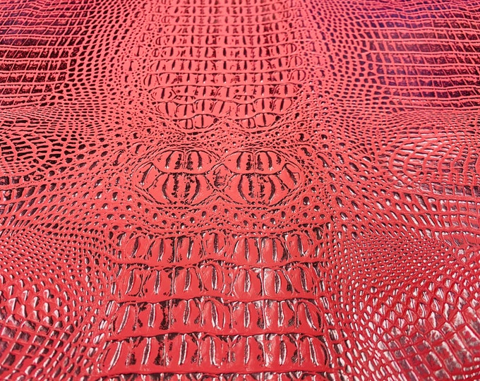 Pink/Silver Two Tone Crocodile Faux Fake Leather Vinyl Fabric,Embossed Crocodile Fabric By The Yard Upholstery Purses Shoes Wallets Belts
