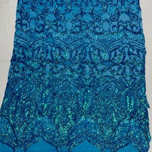 New Iridescent Turquoise Sequins on Mesh, Royalty Design on a Mesh 4way ...