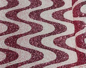 Dusty Rose Sequin Stretch Velvet Fabric - Wavy Line Design