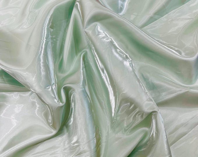 Light Mint Liquid Crystal silk satin By Yard, Liquid Bridal Satin, Water Shine Ultra Glossy Shimmer Bridal Satin, Crystal Reflective Satin