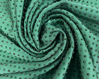 Hunter Green Rhinestone Spandex Fabric: 4-Way Stretch Prom Dress Material