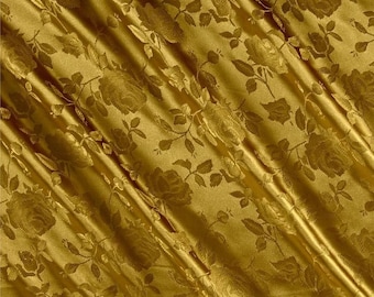 Gold Flower Brocade Jacquard Satin Fabric: 58/60" Wide Polyester, By The Yard