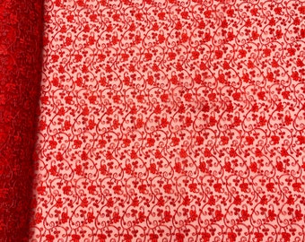 Metallic Red Embroidered Lace Fabric: Floral Mesh, Scalloped Edge
