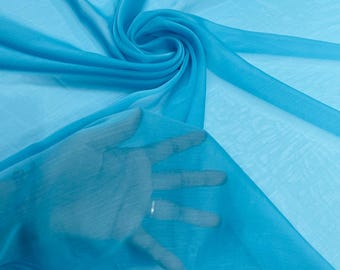 Turquoise Two-Tone Polyester Chiffon Fabric: Bridal & Gown Material