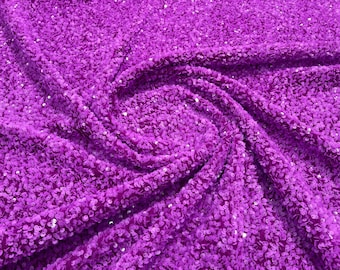 Magenta Sequin Sage Velvet Fabric: 5mm Sequins, 2-Way Stretch By The Yard