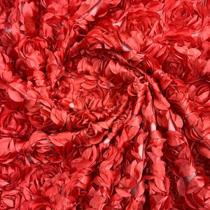Corral Rosette Fabric 3D Floral Fabric By The Yard, Peony Bouquet Fabric on Mesh, 3D Rosette Satin Fabric Wedding Decor.