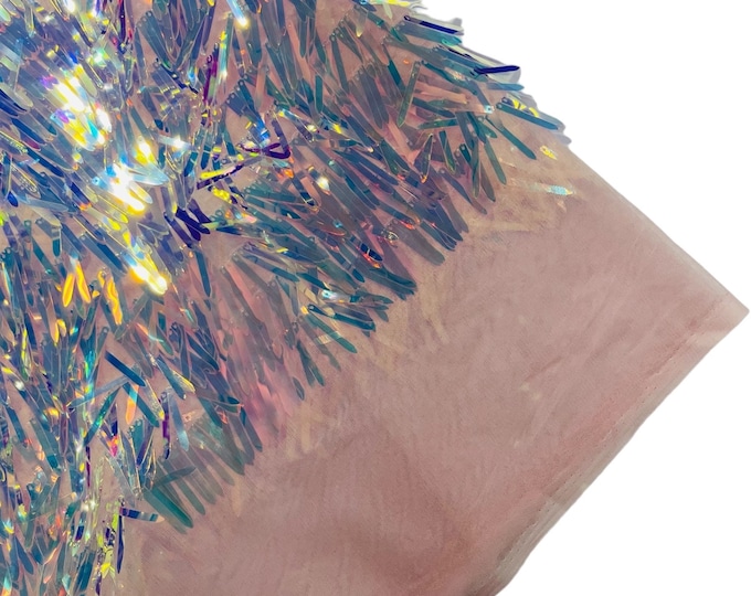 Clear Iridescent on Pink Sword Shaped Sequins by the yard (Pick a Size) Costume Craft Fabric - Swords Design Iridescent Sequin Fabric