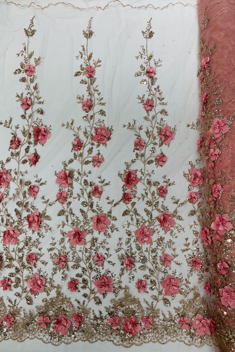 Rose Gold 3D Flower Sequin Fabric, Wedding Dress Lace, by the Yard - Etsy