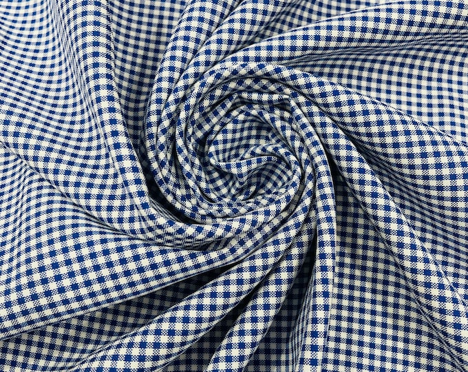 Royal Blue & White Gingham Fabric by Yard 1/8” Squares, Poly Cotton Checkered Fabric