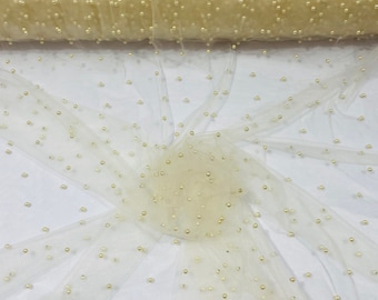 Ivory Beaded Pearl Lace Fabric, Bridal Wedding Dress Mesh, French Lace