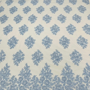 Baby Blue Lace Fabric - by yard - Corded Flower Embroidery With Sequins on a Mesh Lace Fabric For Wedding-Bridal-Dress
