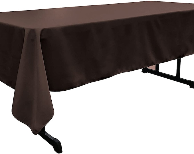 60" Wide Brown Polyester Poplin Rectangular Tablecloth, Polyester Rectangular Cloth Table Covers for All Events (Pick a Size)