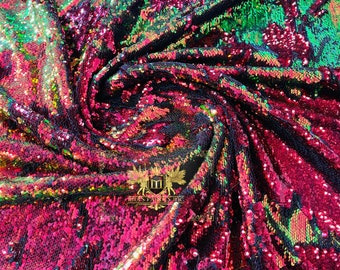 Red/Green Iridescent Flip Up Sequin Reversible - by the yard - on 2 Way Stretch Mesh 58/60” Sequin Fabric  (Choose The Size)