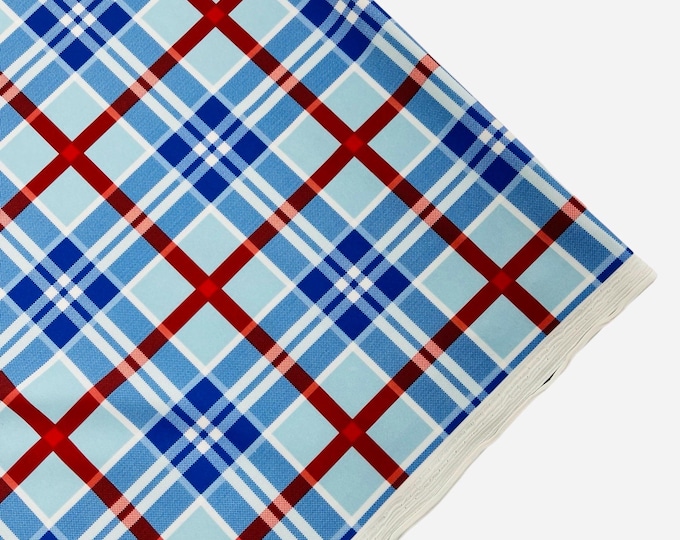Blue Milliskin Spandex 4 Way Stretch Printed Fabric By The Yard, Checker Squares Pattern Multicolor Print Geometric Prom-Gown-Dress