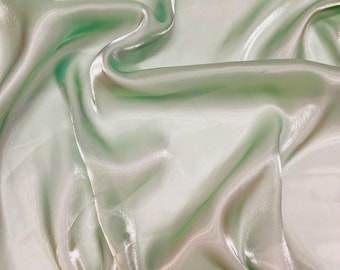 Sage Green Bridal Chiffon Fabric: Ultra Glossy Shimmer, Liquid Crystal
