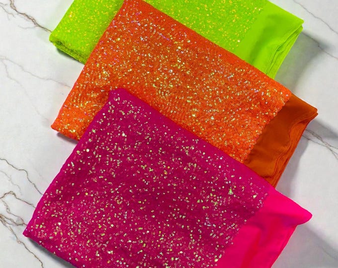 Iridescent Mini Sequin Fabric: 4-Way Stretch Nylon Spandex By The Yard