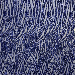 Dk Royal Blue Sequin Fabric 4 Way Stretch Fashion Design Sequins on Spandex Mesh Prom Gala Gown Fabric By The Yard