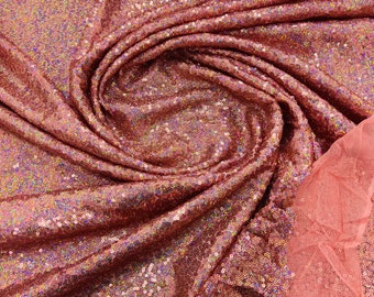 Holographic Dusty Rose Gold Sequin Fabric: Mini Glitz Sequins