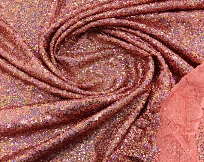 Holographic Dusty Rose Gold Sequin Fabric Mini Glitz Sequins, Sequin Fabric Dresses-Nightgowns (Choose The Quantity)