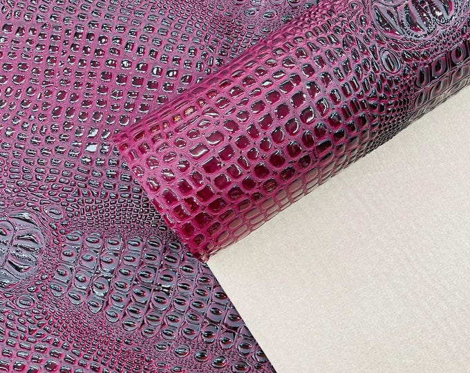 Dark Wine Gator 3D Embossed Vinyl Fabric Faux Fake Leather Vinyl Fabric, Embossed Crocodile Fabric By The Yard Upholstery Purses Shoes