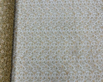 Metallic Gold Corded Lace Fabric – Flower Design Embroidered Mesh, Scalloped Edge