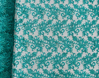 Jade Floral Sequin Embroidery Lace Fabric, Bridal Gown Mesh, by the Yard