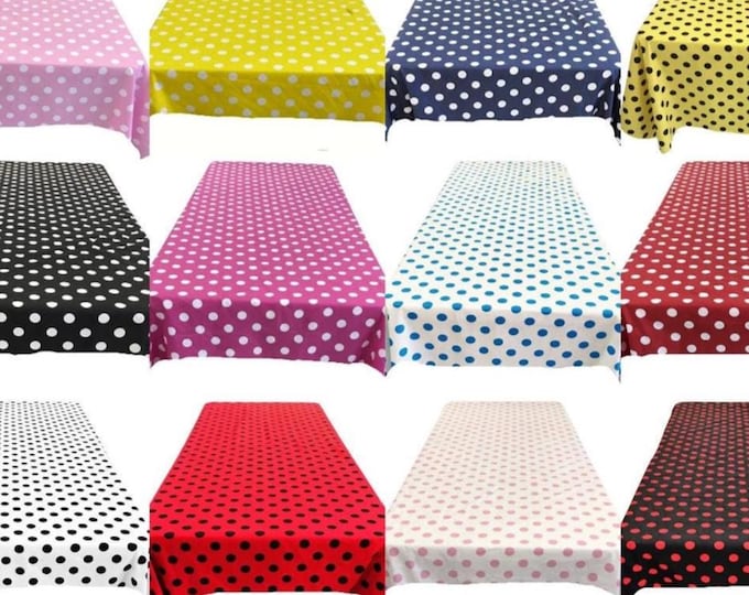 Polka Dot Tablecloth: 58" Rectangular Polyester Table Linen, Party Wedding Decor