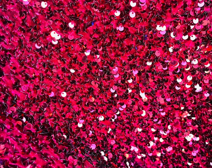 Burgundy Sequin on Burgundy Stretch Velvet With Luxury Sequins all Over 5mm Shining Sequins 2-way Stretch 58/60” (Choose The Size)