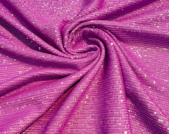 Magenta Mille Stripe Sequin Fabric: 4-Way Stretch Mesh, Couture Gown Fabric