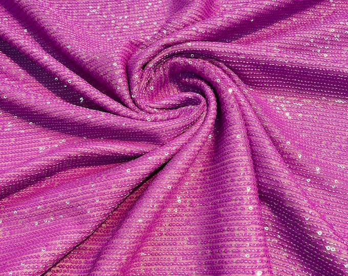 Magenta Mille Striped Stretch Sequins | by the yard | Lace 4 Way Mesh-Prom-Gown | Wedding Couture Fabric | Sequin Fabric