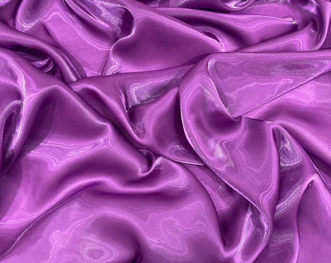 Purple Ultra Glossy Shimmer Chiffon Fabric, Bridal Liquid Crystal, 100% Polyester By The Yard