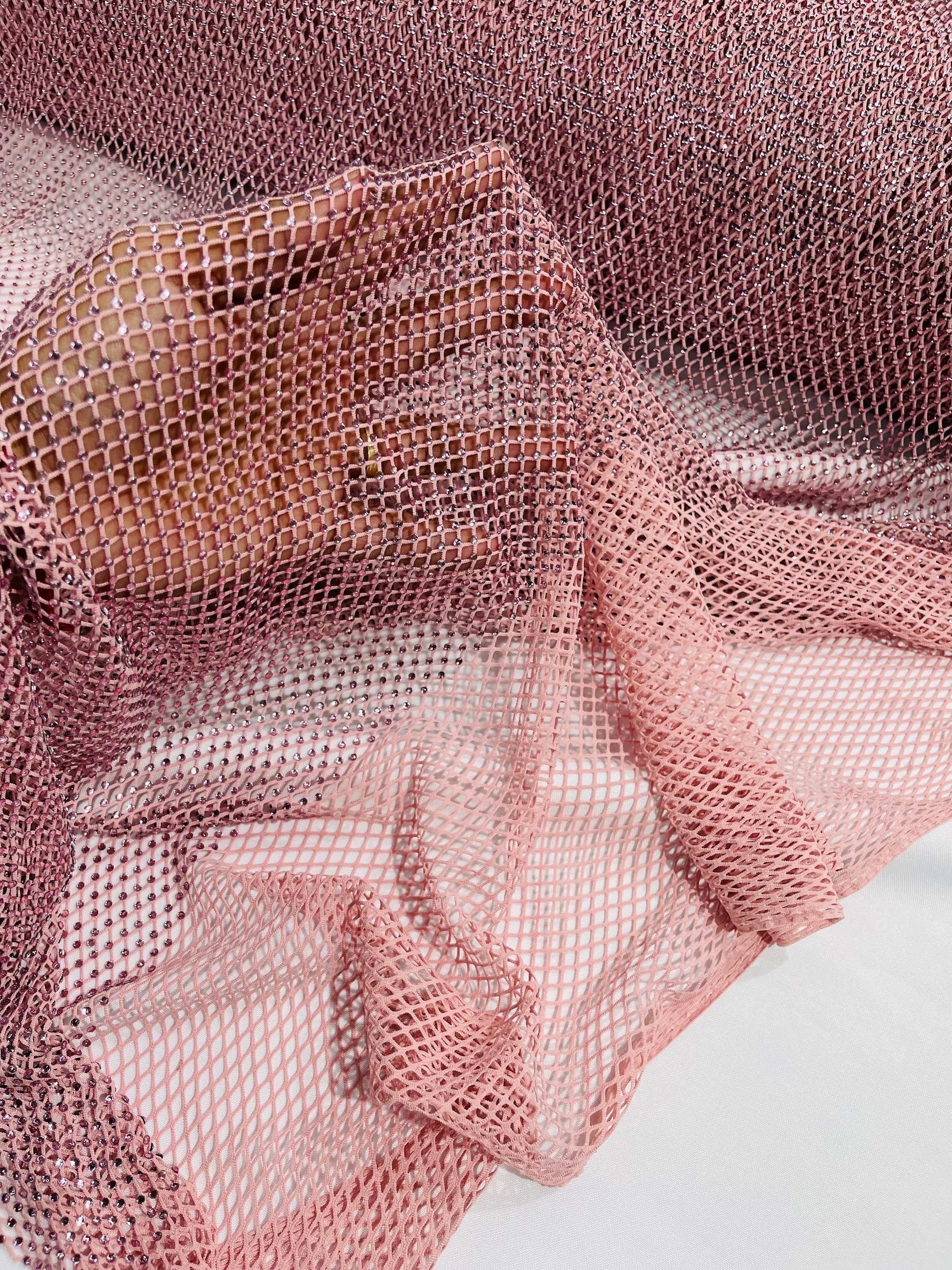 Dusty Rose Rhinestone Dusty Rose Rhinestone Fishnet Fabric: Stretch Spandex, Crystal Stones ...