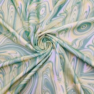 Green Abstract Printed Power Mesh Fabric | Abstract Design Print | 60” Wide 4 Way Stretch | Print Abstract | by the yard