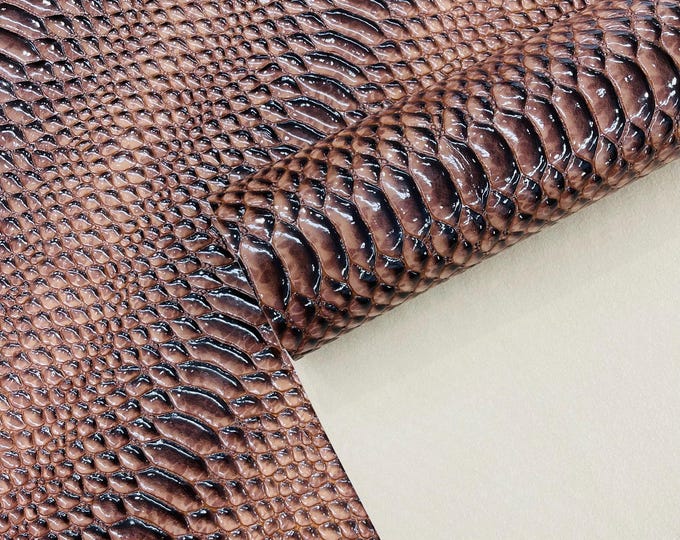Brown Shiny 3D Snake Embossed Vinyl Fabric By The Yard, 2 Tone Snake Skin Vinyl-faux Leather-3D Scales Vinyl Leather Upholstery