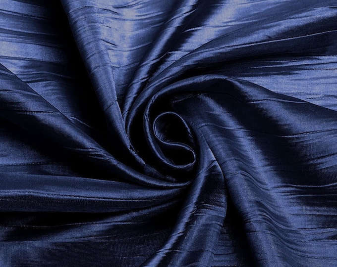 Crushed Taffeta Fabric - Navy Blue - 54" Inch Wide Crushed Taffeta Creased Fabric Sold by The Yard