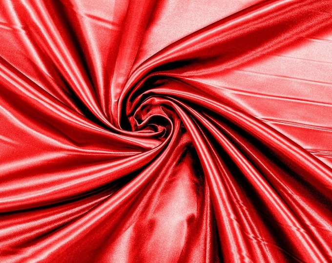 Red - 60" Shiny Heavy Bridal Satin Fabric for Wedding, Gala, Prom Dress Sold By Yard