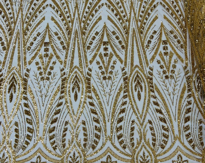 Gold Wedding Beaded Fabric Sold By The Yard - Embroidered Beaded Wedding Bridal Fabric