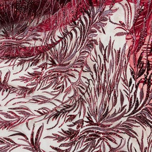 Vinröd pärlfärgad damasttyg: Paljettapplikationsspets på metervara